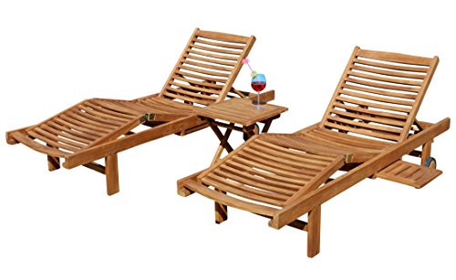 2x Hochwertige TEAK Sonnenliege Gartenliege Strandliege Liegestuhl Holzliege Holz geölt sehr robust Modell: COZY+ 1x Beistelltisch 45x45cm von AS-S