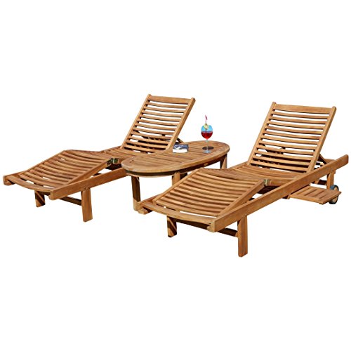 2x Hochwertige TEAK Sonnenliege Gartenliege Strandliege Liegestuhl Holzliege Holz geölt sehr robust Modell: COZY+ 1x Beistelltisch COCO 110x50cm von AS-S