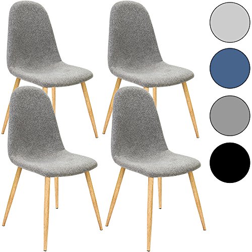 4x Deuba® Design Stuhl Esszimmerstühle Küchenstuhl • 50cm Sitzhöhe • ergonomisch geformte Sitzschale • 120kg Belastbarkeit • Stuhlbeine mit Naturholzoptik • hellgrau