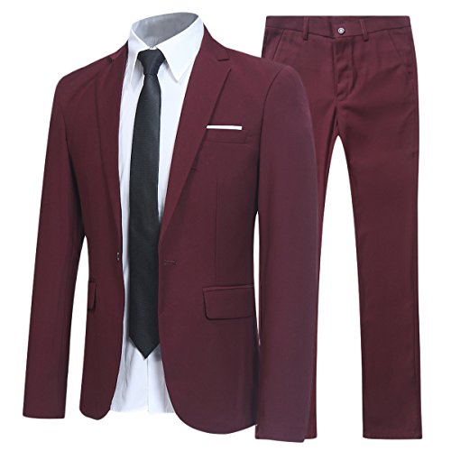 Allthemen Herren 2-Teilig SLIM FIT Business Anzug Weinrot Medium