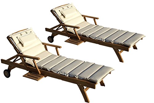 Baltico Teak Holz Liege Gartenliege Sonnenliege 2 Stueck + Auflage Creme11