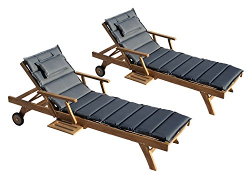 Baltico Teak Holz Liege Gartenliege Sonnenliege 2 Stueck + Auflage Grau11