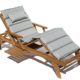 Baltico Teak Holz Liege Gartenliege Sonnenliege + Auflage Hellgrau11 Taupe