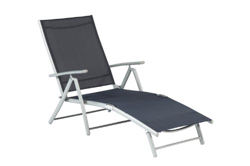 Deckchair Relaxliege Liege Sonnenliege Aluminium Textilbespannung Farbauswahl, Farbe:Marineblau