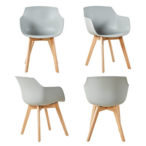 EGGREE 4er Set Esszimmerstühle Skandinavisch mit Armlehne und Starke Buche Stuhlbeine, Modern Design Sessel für Büro Küche Wohnzimmer,Grau