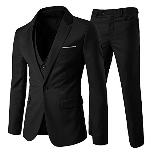 Herren Anzug Regular Fit Business Anzüge 3-Teilig Anzugjacke Anzughose Weste Schwarz X-Large