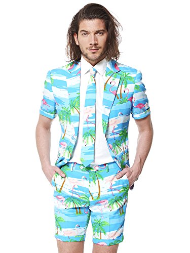 Opposuits Flaminguy Anzug für Herren besteht aus Sakko, Hose und Krawatte mit Flamingo Print