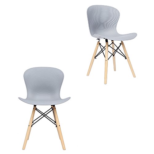 Panana 2 x Holz Eiffel Stuhl aus Kunststoff Gerippter Stuhl Retro, Lounge Esszimmer Stühle grau