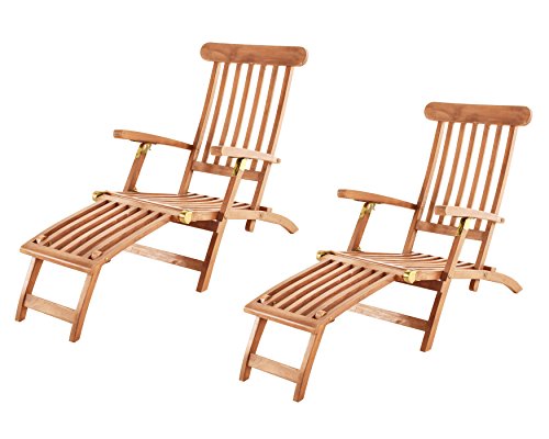 SAM 2er Set Teak-Holz Deckchair Puccon, Verstellbare Sonnenliege, klappbar, Ideal für Balkon, Terrasse und Garten