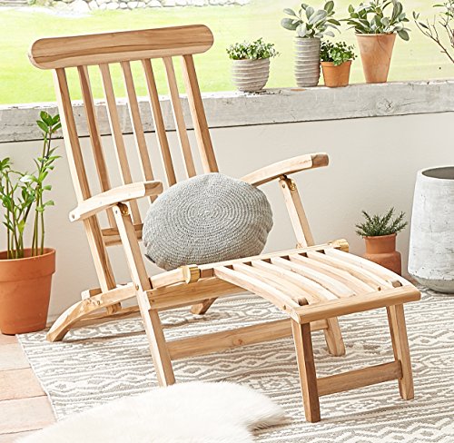 SAM Teak Holz Deckchair, Sonnenliege- Stuhl, verstellbar, geschliffen, zusammenklappbar, Balkon, Terrasse und Garten