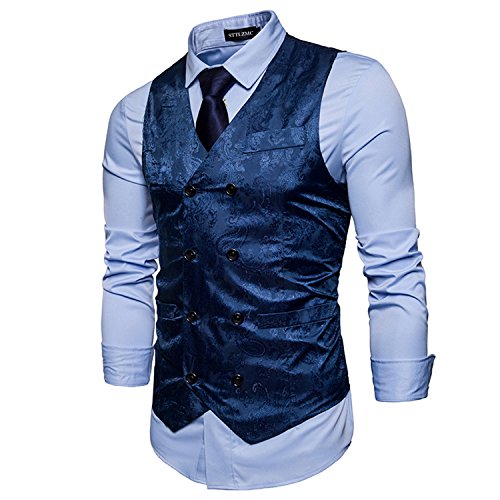 STTLZMC Elegante Herren Weste Formal Paisley Slim Fit Retro Stil blazer,Blau,m