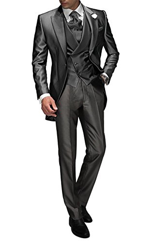 Suit Me Tailored Herren 3-Teilig Anzug Fuer Hochzeiten Party Smoking Anzug Sakko,Weste,Hose Grau M