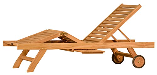 Teak Sonnenliege aus der Serie "Savona" mit Rad/ 3-fach im Knieteil verstellbar/ massiv/ Liege/ Gartenliege/ Liegestuhl/ Gartenmöbel/ Holz-Liege/ Teak-Liege