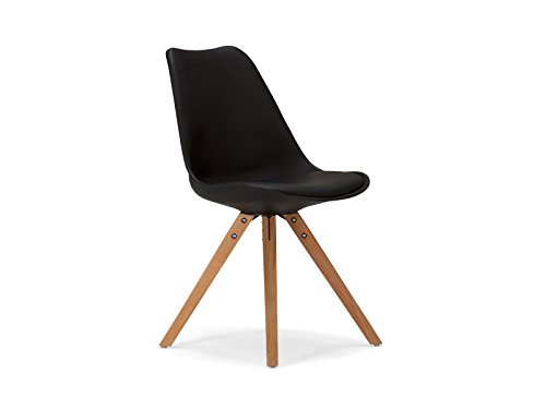 massivum Retro-Esszimmer-Stuhl California 49x83x53 aus Holz natur lackiert und Kunststoff schwarz mit Kunstlederkissen