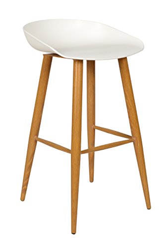 ts-ideen Design Klassiker Barhocker Stuhl Retro 50er Jahre Barstuhl Küchenstuhl Esstisch Stuhl Bistrostuhl Wohnzimmer Sitz weiß Hocker Metall Holzoptik