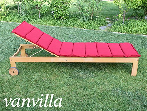 vanvilla Sonnenliege Gartenliege Holz Relaxliege Liegestuhl SOLANO Auflage ROT