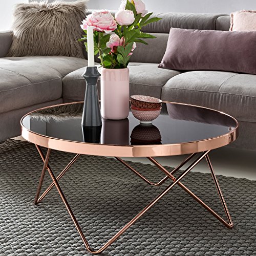 FineBuy Design Couchtisch ROUND ø 82cm Rund Glas Kupfer | Runder Lounge Tisch verspiegelt | Moderner Wohnzimmertisch | Glastisch Sofatisch für Wohnzimmer Beistelltisch