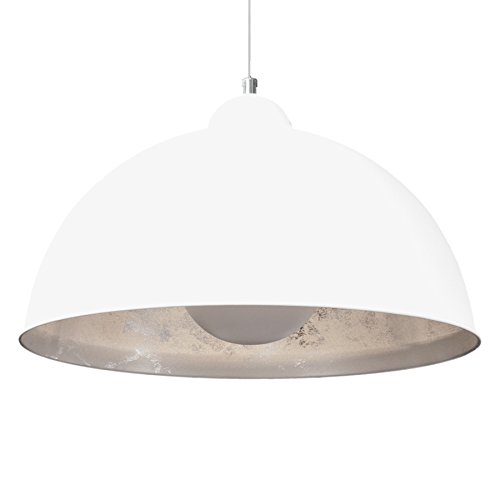 Moderne Hängelampe STUDIO weiß silber Lampe E27 60W Blattsilber Optik Hängeleuchte Pendelleuchte Wohnzimmer Esszimmer