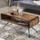 WOHNLING Couchtisch KIRAN 100 x 40 x 45 cm Sheesham Massiv Holz Ablage & Metallgestell | Retro Wohnzimmertisch rechteckig Massivholz Braun | Sofatisch Mordern Holztisch | Tisch Wohnzimmer