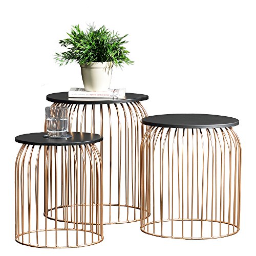 [en.casa] Stylischer Metallkorb im 3er Set - Design Beistelltisch / Couchtisch kupferfarben Metall