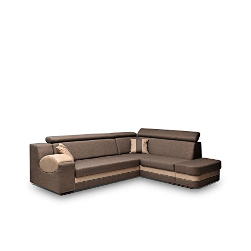 Big Ecksofa Morena II mit einstellbaren Kopfstützen, Funktionssofa L-Form, Polsterecke mit Bettkasten und Schlaffunktion, Bettsofa, Design Eckcouch mit Bettfunktion (Ecksofa Rechts, Parker 3 + Western 2)