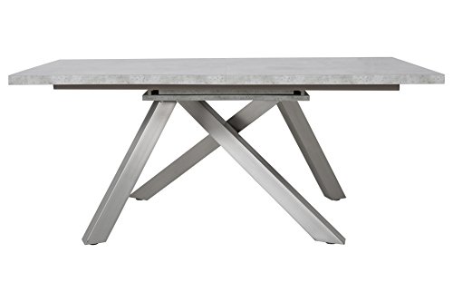 CANETT FURNITURE Granitz Esstisch Ausziehbar Beton Optik, Smetterlingplatte, MDF, Grau, Stahl, Gebürstet, 180 x 90 x 75 cm