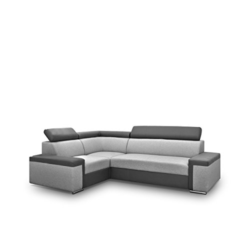 Eckcouch Fondo mit Verstellbare Kopfstützen, Polsterecke mit Bettkasten und Schlaffunktion, Design Ecksofa mit Bettfunktion, Bettsofa, Funktionssofa L-Form (Ecksofa Links, Soft 020 + Muna 08)