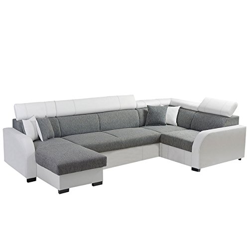 Ecksofa Deco U, Eckcouch mit Bettkasten und Schlaffunktion, Design-Schlafsofa mit einstellbaren Kopfstützen, Polsterecke, Elegante U-Form Couch Couchgarnitur (Ottomane Universal, Soft 017 + Sumatra 2)