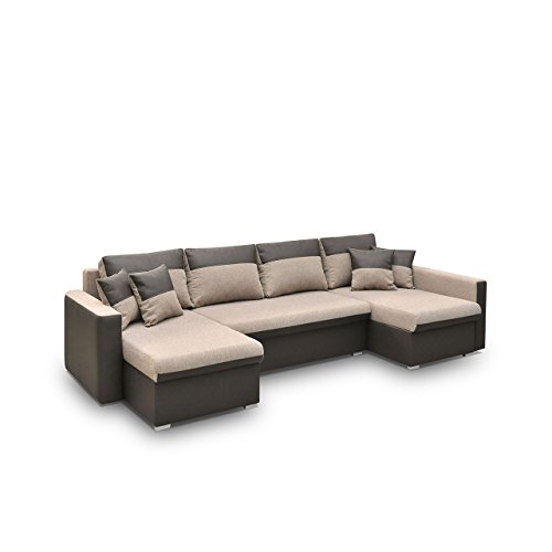 Ecksofa Flavio U, Eckcouch mit 3-Bettkasten und Schlaffunktion, Design Schlafsofa Inklusive Kissen-Set Polsterecke, Elegante U-Form Couch Couchgarnitur (Ecksofa Rechts, Eternity 1131 + Sumatra 4)