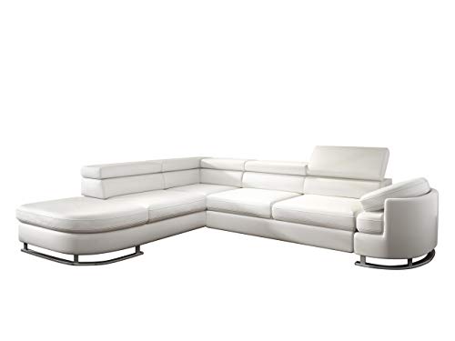 Ecksofa Ice, Einstellbare Kopfstützen und Armlehnen, Bettkasten, Schlaffunktion, Schwerentflammbar Stoff, U-Form Bettsofa, Couchgarnitur, freistehendes Polsterecke, Wohnlandschaft, Couch (Madryt 120, Seite: Links)