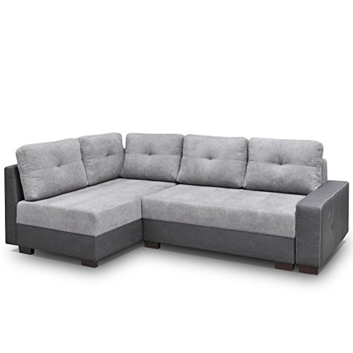 Ecksofa Lanciano II, Eckcouch mit Bettkasten und Schlaffunktion, Plüsch und Kustleder, Elegante L-Form Design Schlafsofa, Polsterecke Couch Couchgarnitur (Ecksofa Links, Nevada 98 + Bonn 91)