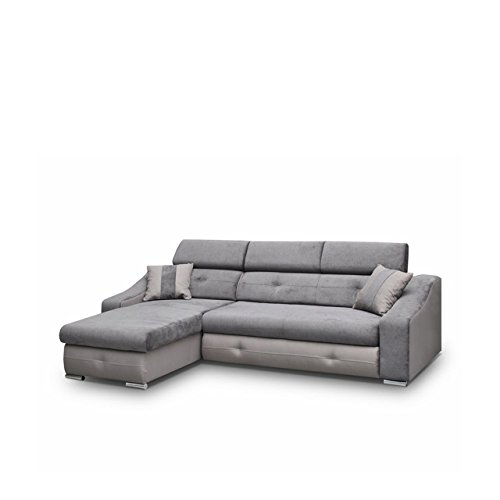 Ecksofa Milan mit einstellbaren Kopfstützen, Design Eckcouch mit Bettfunktion, Funktionssofa L-Form, Polsterecke mit Bettkasten und Schlaffunktion, Bettsofa (Ecksofa Links, Neo 12 + Milton 15)