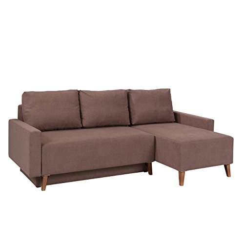 Ecksofa Oviedo, Eckcouch mit Bettkasten und Schlaffunktion, Seite Universal, Polsterecke, Elegante L-Form Couchgarnitur (Moric 03, Füße: San Remo Eiche Dunkel)