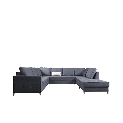 Ecksofa Sofa Broadway U mit Polsterhocker, Eckcouch mit Bettkasten und Schlaffunktion, Hilfsautomat zum Ausziehen, freistehendes Bettsofa, Funktionssofa, Schlafcouch (Viton 203 + Viton 199, Ecksofa Rechts)