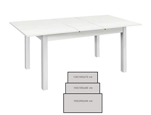 Esstisch Cottbus weiß Größe nach Wahl Esszimmertisch Speisetisch Auszugstisch Küchentisch Tisch Esszimmer Wohnzimmer Küche, Größe:120(160)x70 cm