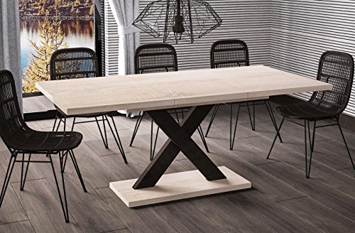 Esstisch Mila ausziehbar 130cm - 180cm Sonoma Eiche Küchentisch Design bi colour Säulentisch