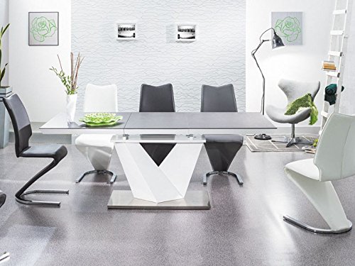 Esszimmertisch 'Alaras II' Säulentisch 90x220 Schwarz /Weiß Hochglanz Weiß ausziehbar