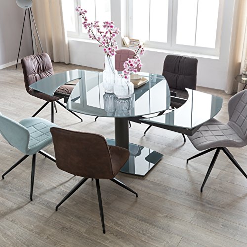 FineBuy Esszimmertisch NOAH 120-180 cm ausziehbar dunkelgrau Metall/Glas | Tisch für Esszimmer rechteckig | Küchentisch 4-8 Personen | Design Esstisch