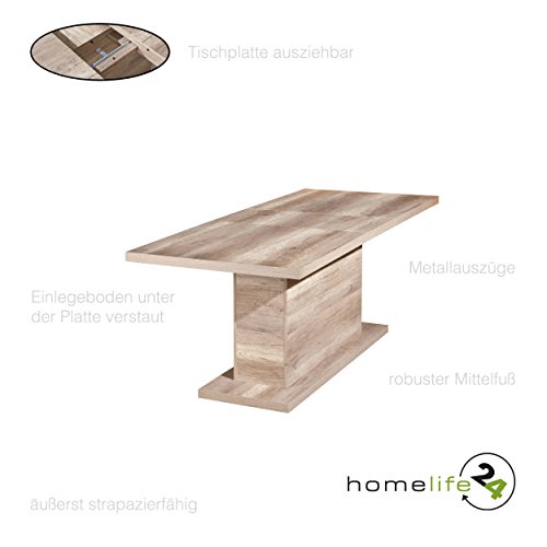 H24living Esstisch I Ausziehtisch I 160-200 cm I Esszimmertisch I Säulentisch I Küchentisch I Ausziehbarer Esstisch I Küche I Rechteckig I Moderner I Holz-Tisch I Wild-Eiche Optik