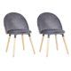 H.J WeDoo 2er Set Vintager Retro Samt Stuhl weich Kissen Sitz und Rücken mit Massivholz Bein Küche Esszimmerstuhl Lounge Sessel Clubsessel Fernsehsessel, Grau