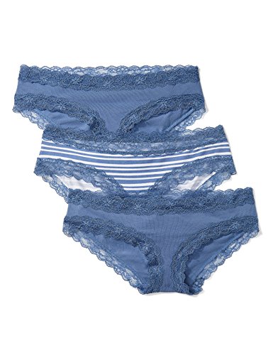 Iris & Lilly Damen Body Natural Hipster, 3er-Pack, Mehrfarbig (Painted Strip Print/Moon Light Blue), Medium