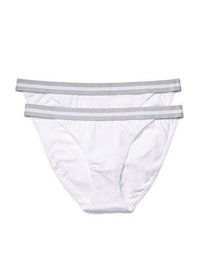 Iris & Lilly Damen Slip aus Baumwolle mit sportlichem Streifenbund, 2er Pack, Weiß (White/Grey), Medium