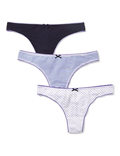 Iris & Lilly Damen String Cotton, 3er Pack, Mehrfarbig (Clementis Blue Stripe/Navy Sky/Veronica Dot), Gr. Small