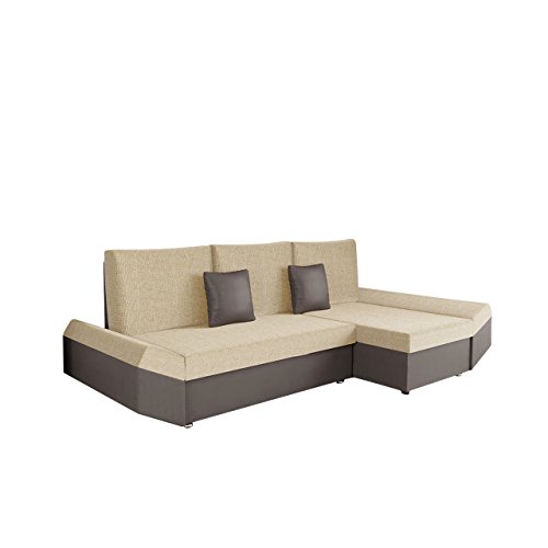 Mirjan24  Ecksofa Moric Eckcouch Sofa mit Schlaffunktion und Bettkasten! Ottomane Universal, inkl. Kissen Couch, Schlafsofa Bettsofa vom Hersteller (Soft 024 + Valencia 205)