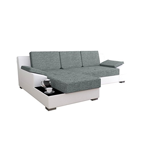 Mirjan24  Ecksofa Nemo! Eckcouch Couch mit Bettkasten und Schlaffunktion, Glasplatte, Rücken mit Material überzogen, Funktionssofa L-Form Schlafsofa Bettsofa (Ecksofa Links, Soft 017 + Tornado 14)