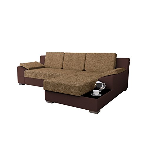 Mirjan24  Ecksofa Nemo! Eckcouch Couch mit Bettkasten und Schlaffunktion, Glasplatte, Rücken mit Material überzogen, Funktionssofa L-Form Schlafsofa Bettsofa (Ecksofa Rechts, Soft 066 + Tornado 48)