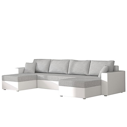 Mirjan24  Ecksofa Sofa Couchgarnitur Couch Rumba! Wohnlandschaft mit Schlaffunktion und Bettkasten, Ecksofa in U-Form, Polstermöbel, Farbauswahl, Kissen-Set (Soft 017 + Bristol 2460)