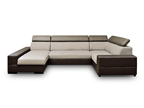 Mirjan24  Großes Ecksofa Trydent, Moderne Polsterecke, Elegante Eckcouch mit Bettkasten und Schlaffunktion, U-Form Couch Couchgarnitur (Ecksofa Links, Cayenne 1113 + Magic 1)