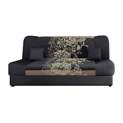 Mirjan24  Schlafsofa Jonas Sving, Sofa mit Bettkasten und Schlaffunktion, Bettsofa mit Blumenmuster, Schlafcouch, Couch vom Hersteller, Wohnlandschaft (Alova 36 + Sving Grau + Alova 36)