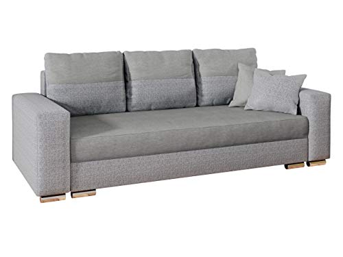 Mirjan24  Schlafsofa Rita, Couch mit Bettkasten und Schlaffunktion, inkl. Kissen Set, Polstersofa, Bettsofa 3 Sitzer Farbauswahl, Wohnlandschaft (Alpin 21 + Gomez 09)